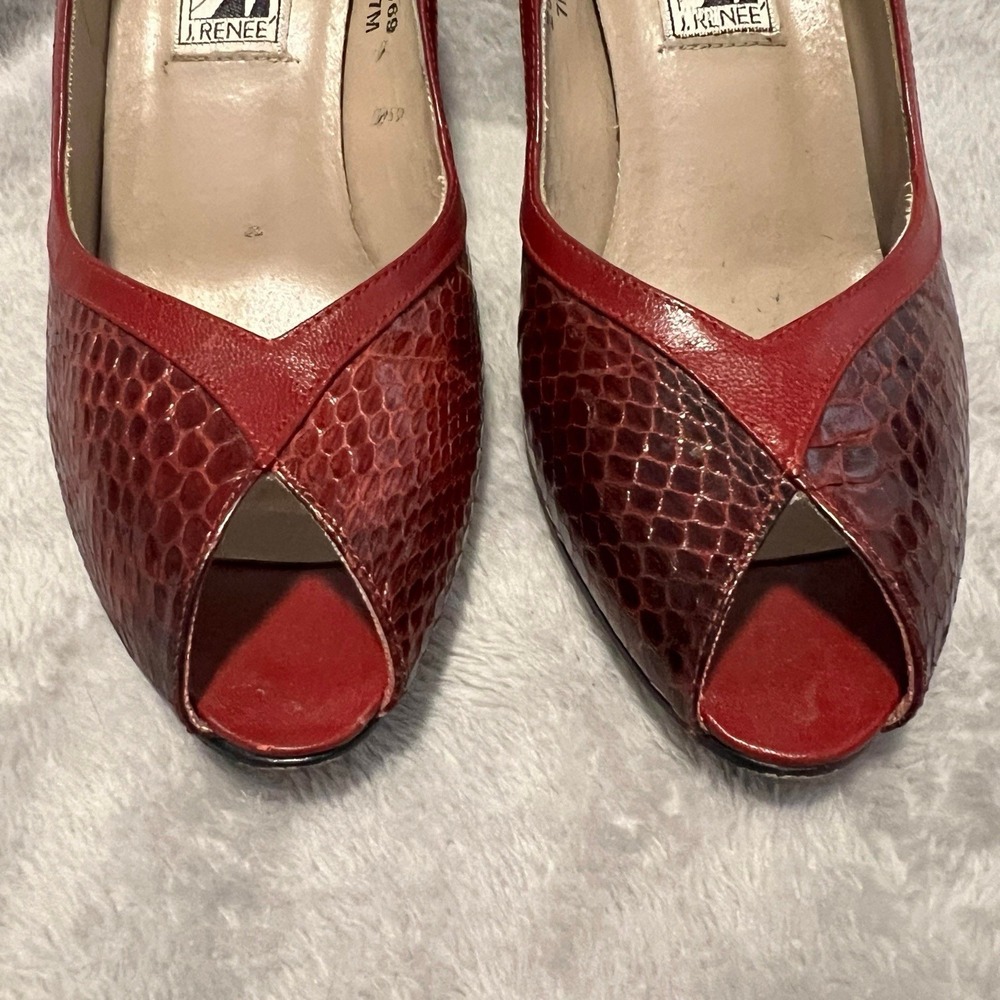 J Renee Luxe Red Genuine Snakeskin Peep Toe Heel Pump Women's 7M Vintage EUC - Picture 3 of 8